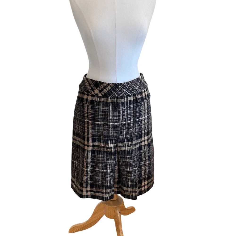 Ann Taylor Brown Plaid Wool Pleat Front Skirt, Preppy, Y2K, Academia, Size 6